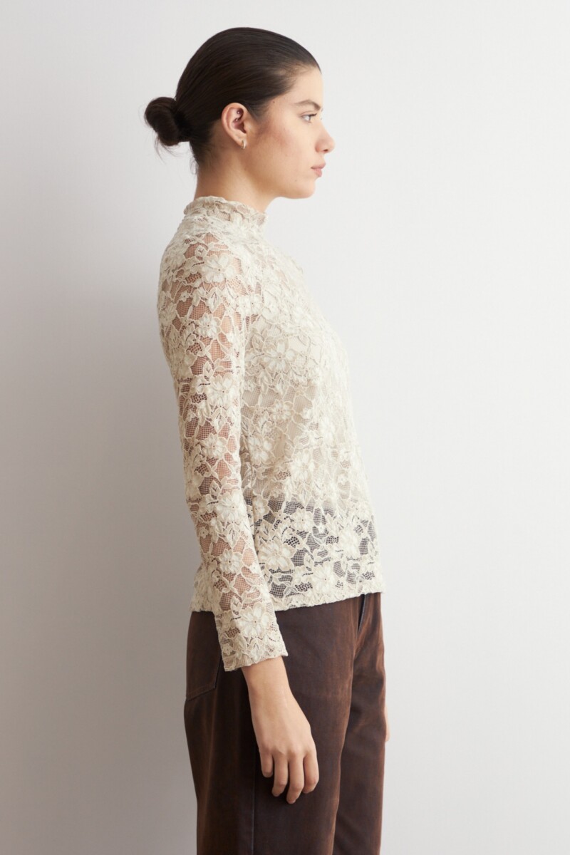 Media polera de encaje beige