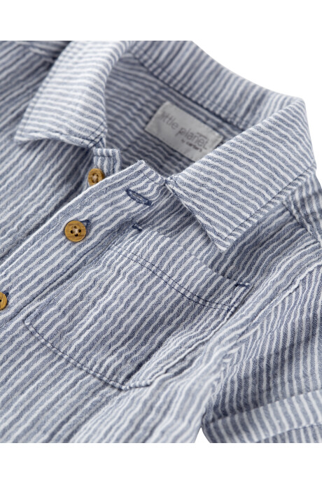 Set dos piezas de gasa de algodón orgánico, short y camisa, diseño a rayas azules Sin color