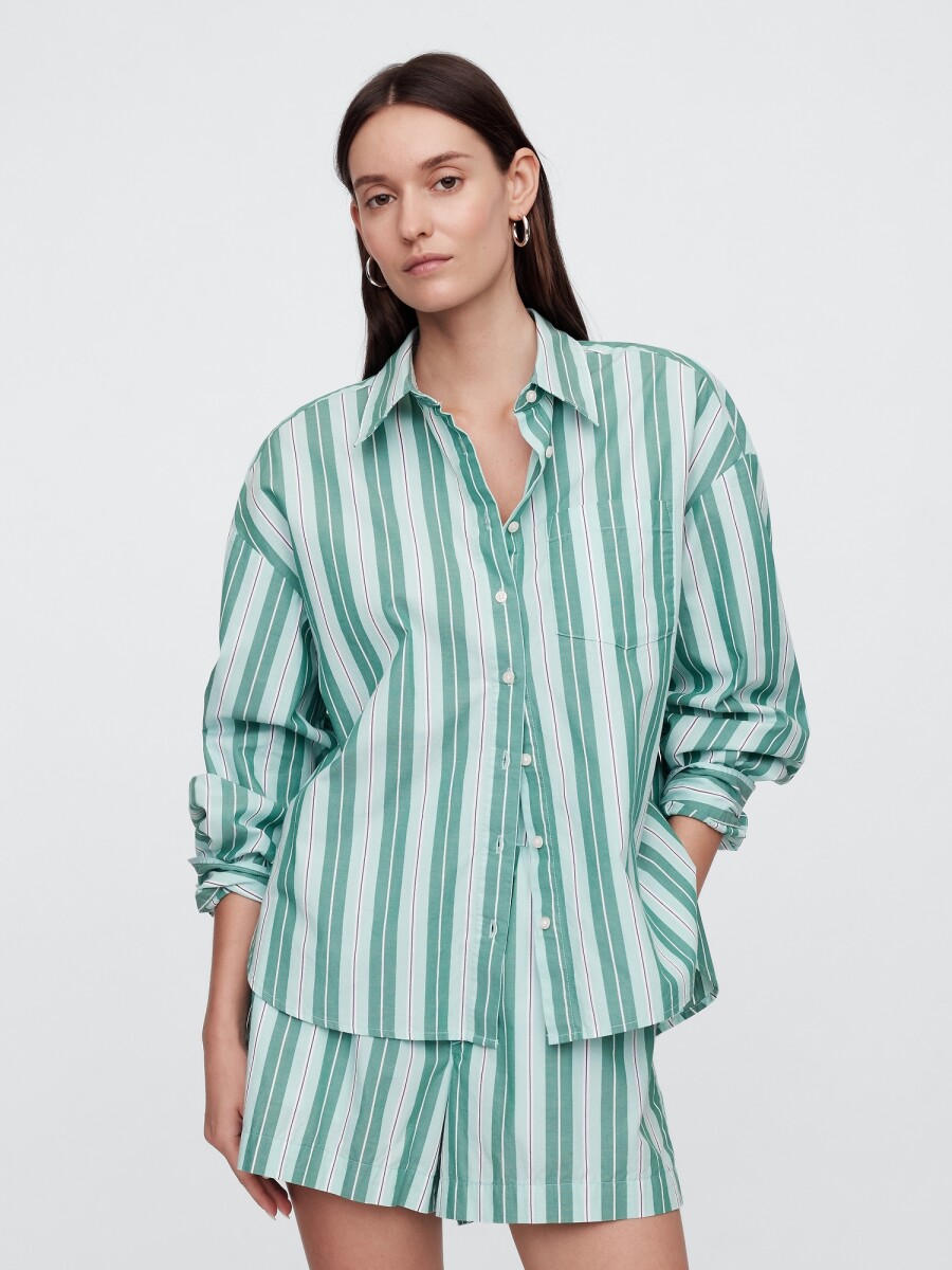 Camisa Poplin Big Shirt Mujer - Green Stripe 