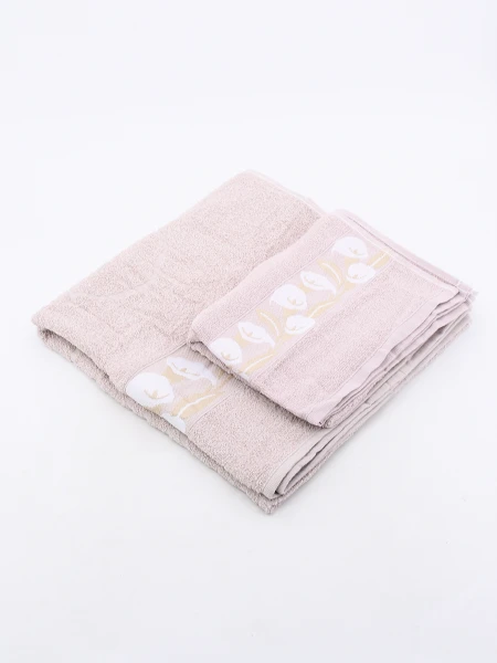 TOALLAS SET FLORA BAÑO Y ROSTRO BEIGE
