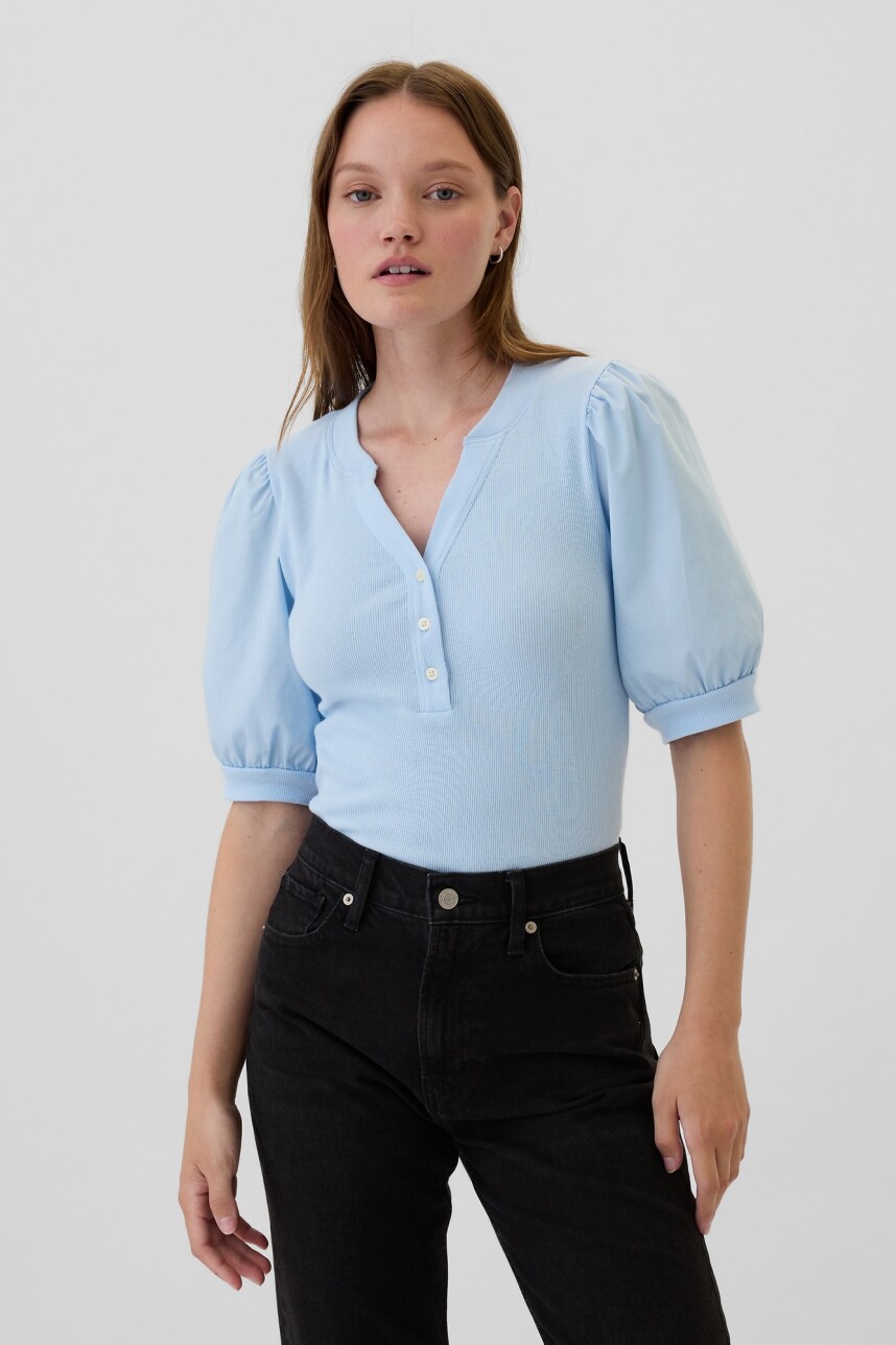 Remera Con Botones Mujer Cerulean Blue