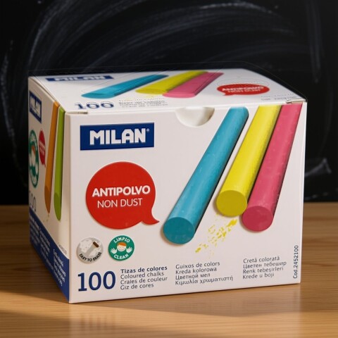 TIZAS DE COLORES MILAN ANTIPOLVO CAJA DE 100 UNIDADES TIZAS DE COLORES MILAN ANTIPOLVO CAJA DE 100 UNIDADES