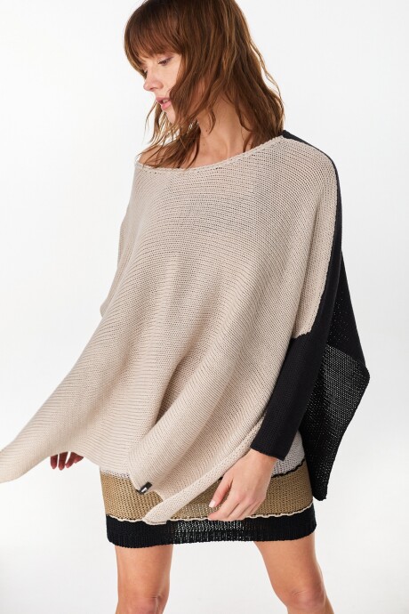 Poncho Misuna Negro/Beige