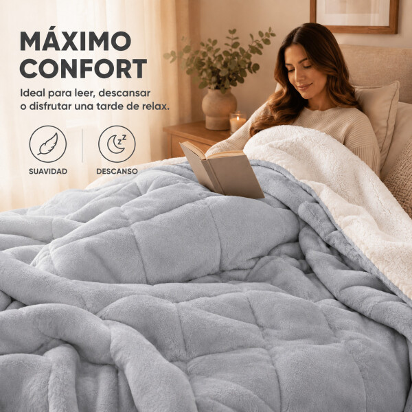 Frazada Manta Polar Con Corderito Acolchado 1 Plazas 200x150 Gris Claro