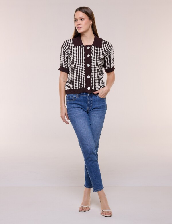 Cardigan Bicolor Con Trama Geométrica MARRON