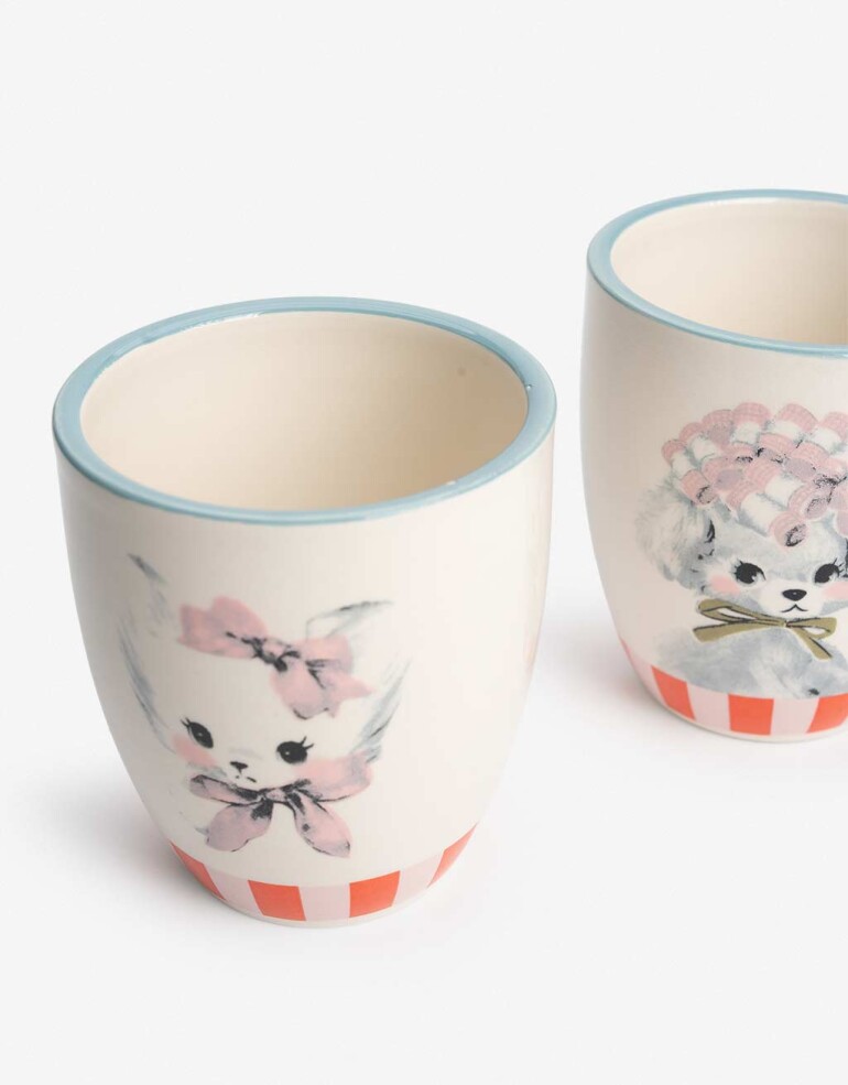 Artículos cocina Vasos y Botellas Set 2 Pocillos De Cerámica Antique Cat, 100 Ml Cada Uno. - Combinacion Tricolor
