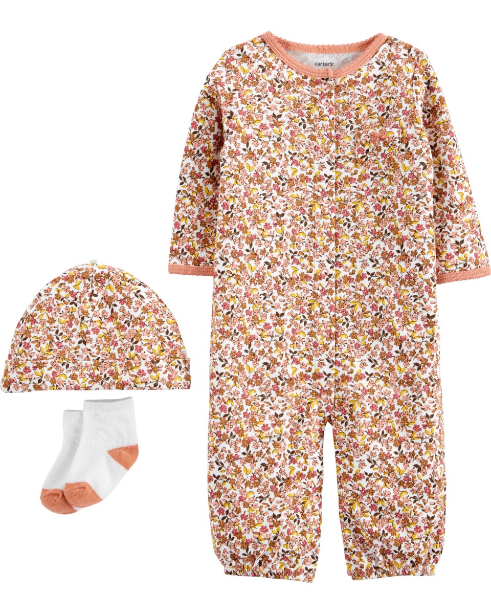 Set tres piezas pijama con gorro y medias de algodón 