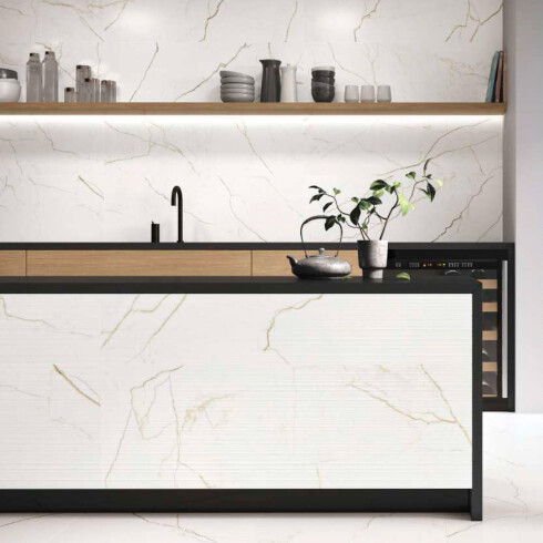 Porcelanato Tipo Marmol Vetas Doradas 60X120Cm Piso Pared GAMAS DE BLANCO