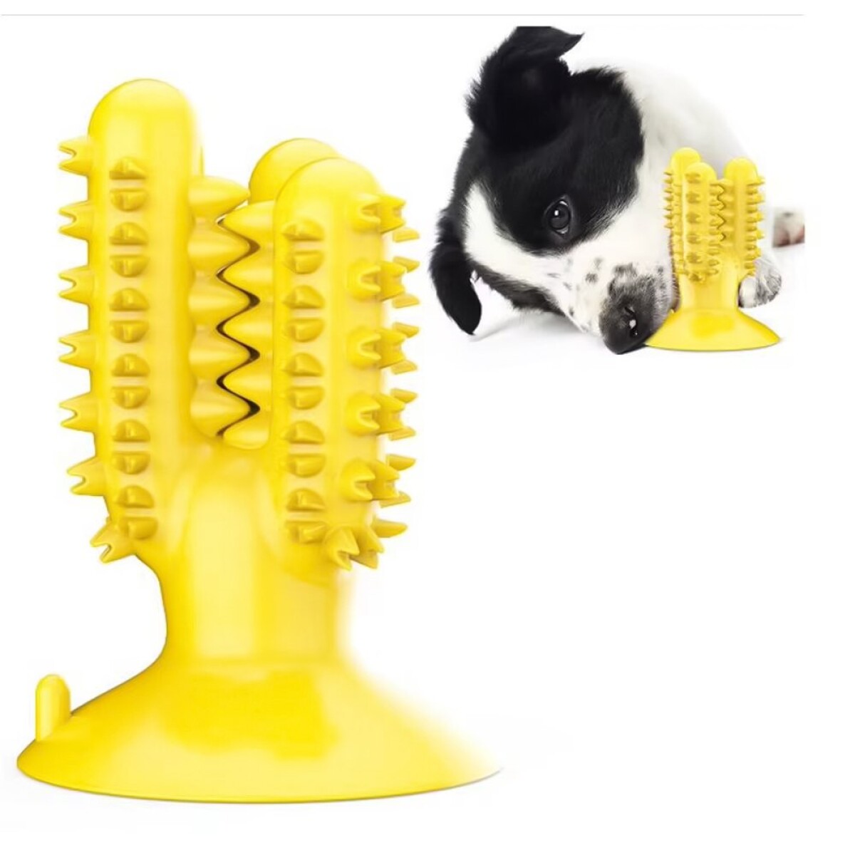 Juguete Dental Cactus Perro Higiene C/ Ventosa Limpia Sarro - Color Variante Amarillo 