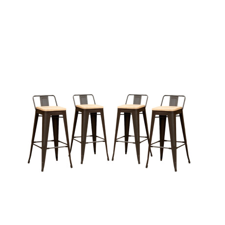 Pack 4 Taburetes Tolix con Respaldo y Asiento de Madera Lumax Negro