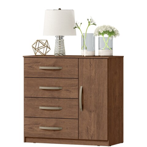 Cómoda Cajonera para Dormitorio de 4 Cajones y 1 Puerta en MDP - Dakar Cómoda Cajonera para Dormitorio de 4 Cajones y 1 Puerta en MDP - Dakar