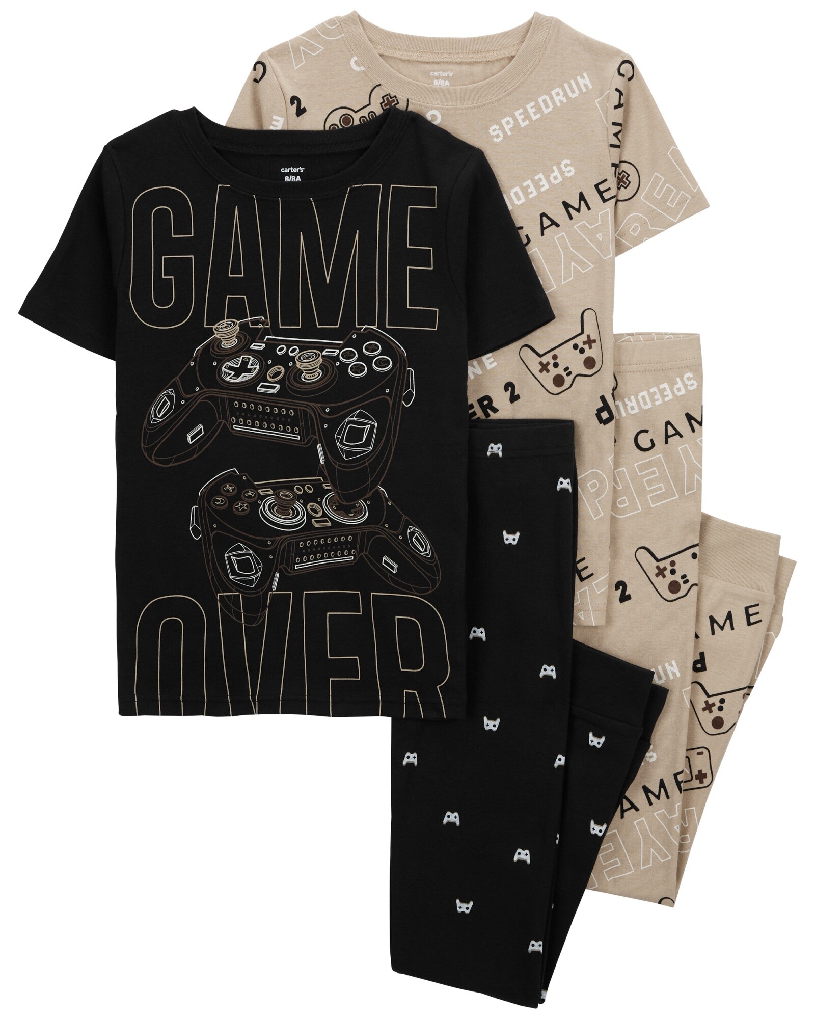 Pijama cuatro piezas de algodón, dos pantalones y dos remeras, diseño gamer Sin color