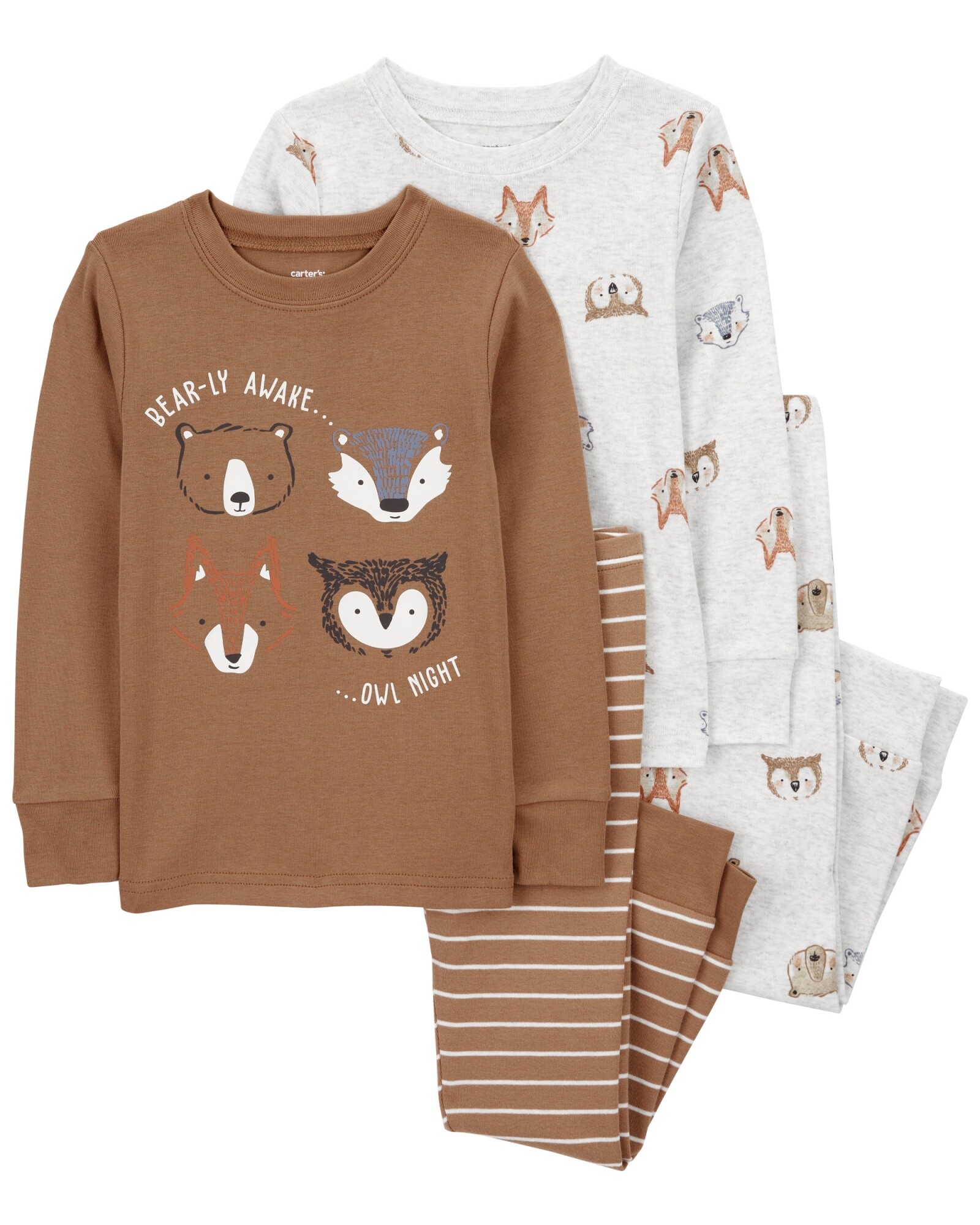 Pijama cuatro piezas de algodón, dos pantalones y dos remeras, diseño animales Sin color