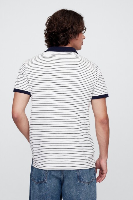 Remera Polo Hombre White Navy Stripe