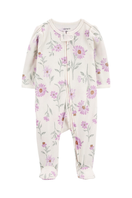 Pijama una pieza de algodón térmico, con pie, diseño floral Sin color