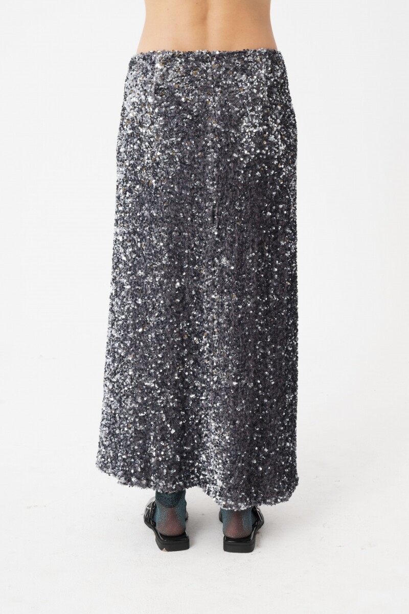 Falda midi de lentejuela Plata