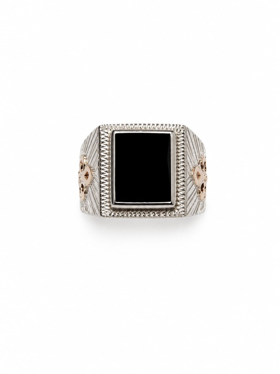 Anillo sello caballero piedra rectangular Onix 