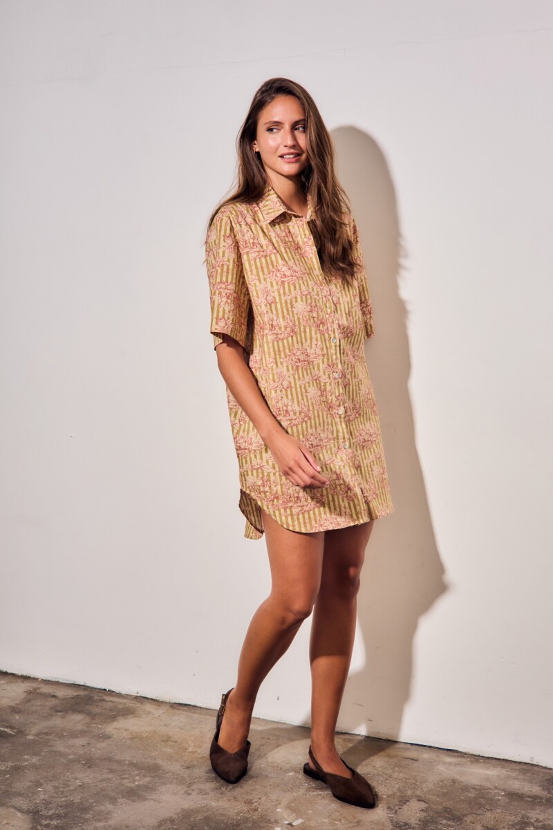 Vestido Camisero Con Lino Print