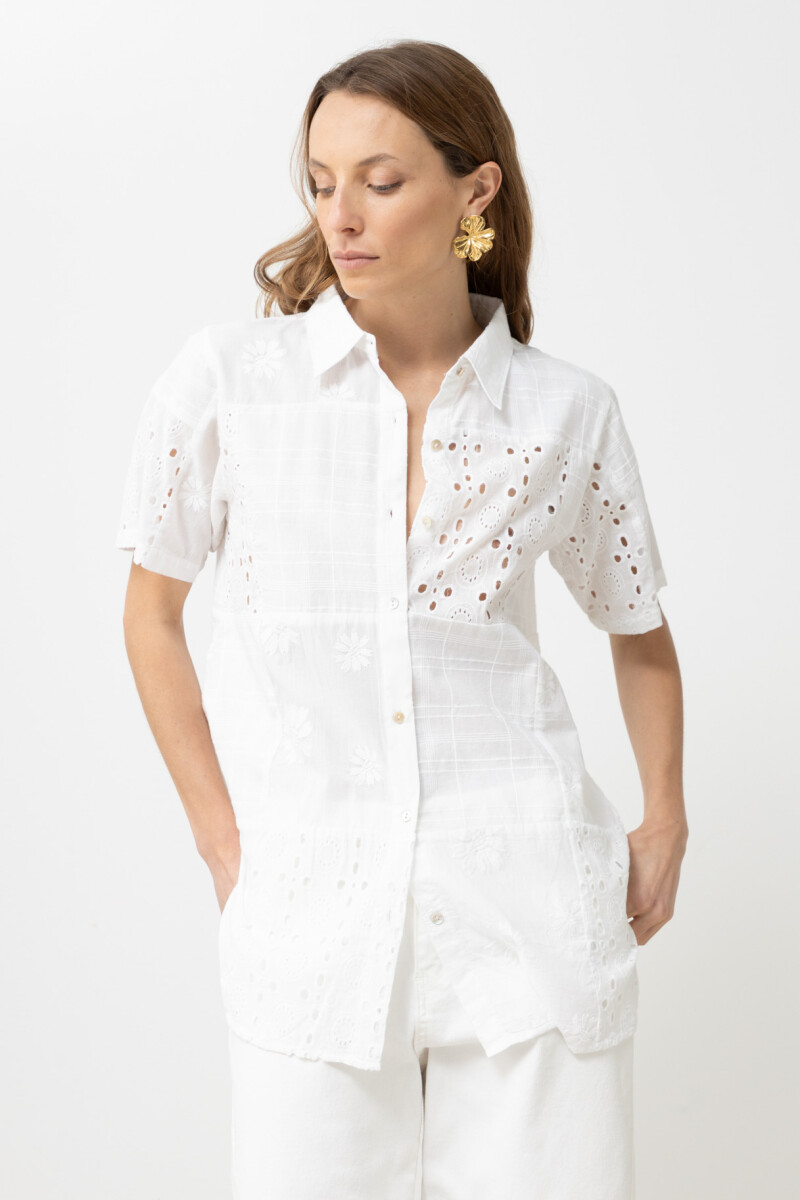 Camisa patchwork de broderie blanco