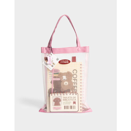 Set De Librería En Bolsa De Mesh Rosa Claro