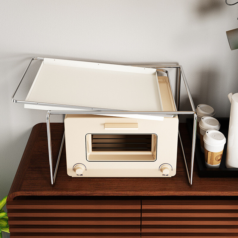 Estante organizador multifunción para microondas con bandeja extraíble transp