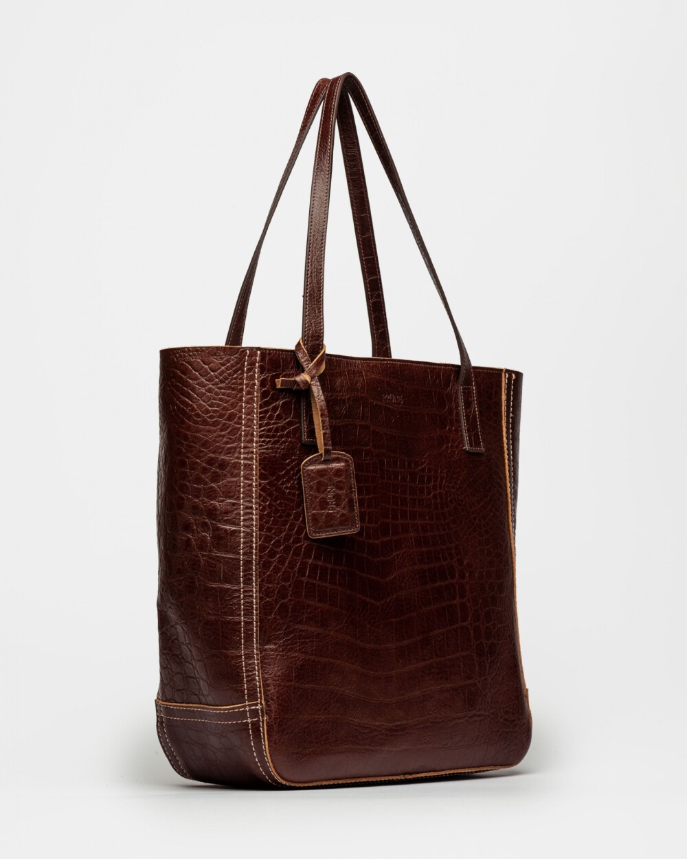 Shopper Vera En Cuero Grabado Croco Red Tabaco