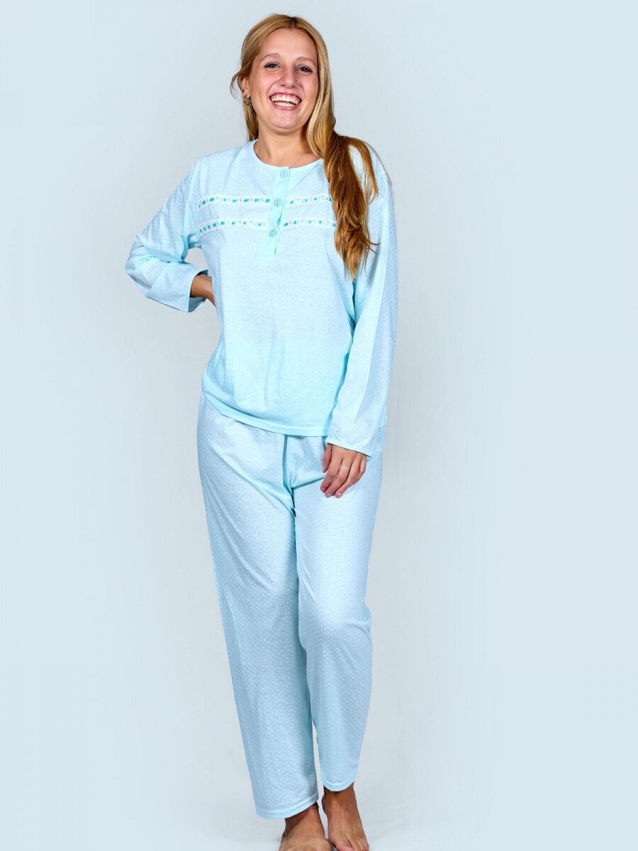 Pijama de algodón con lunares chiquitos América - Celeste 