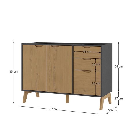 Bajo mesada 2 puertas 3 cajones Linea Veneza Grafito/Miel