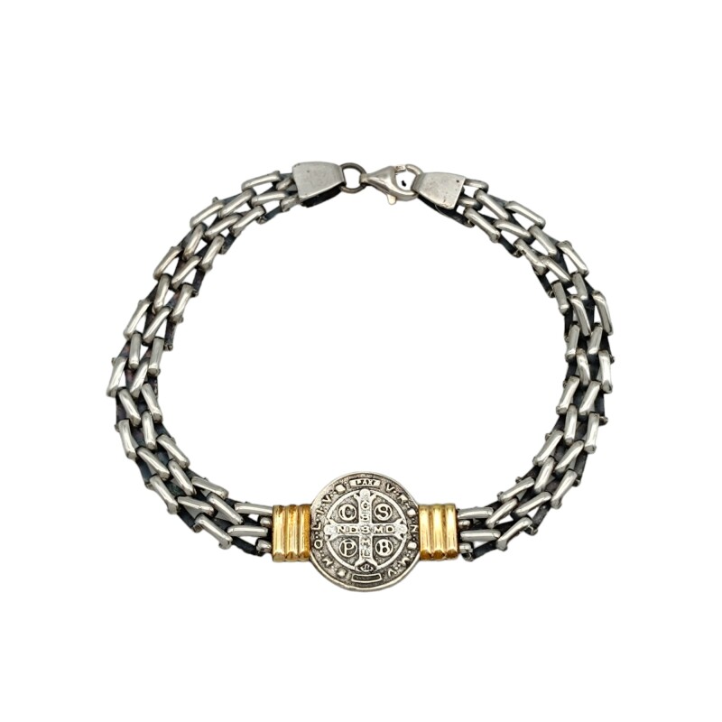 Pulsera San Benito-Plata y Oro-Sin Piedra-PU5072 sinpiedra