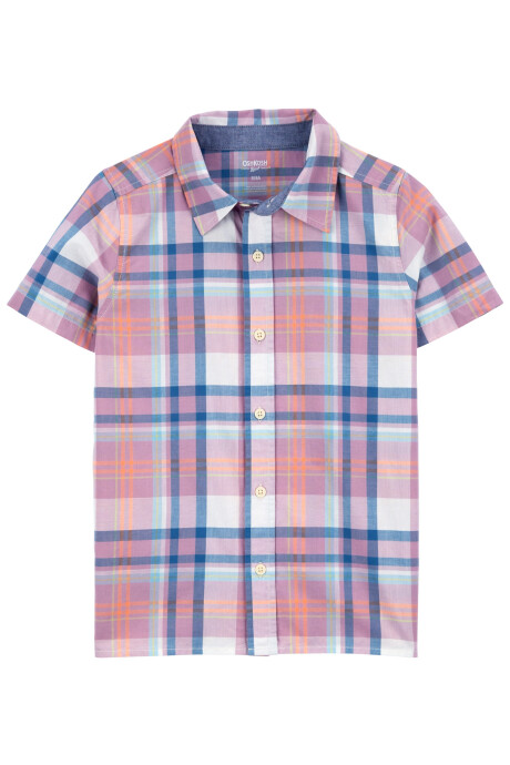 Camisa de algodón, manga corta diseño a cuadros. Talles 6-14 Sin color