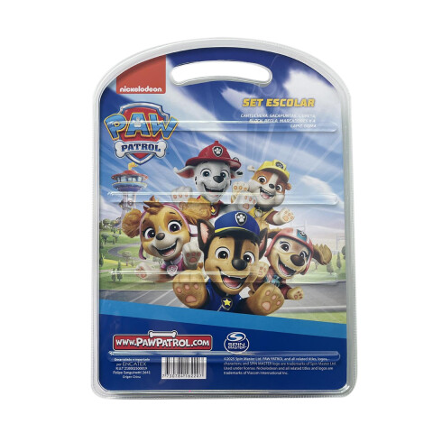 Set Escolar x 8 Paw Patrol: Cartuchera, sacapuntas, libretas, block, regla, marcadores, lápiz y goma CELESTE