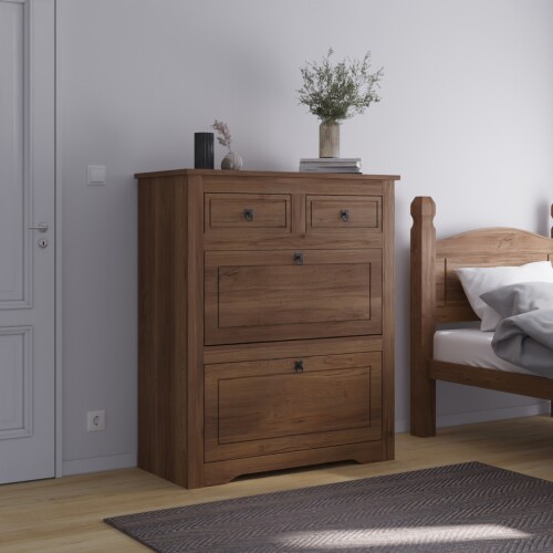 Comoda Zapatera Madera Maciza Linea Mexicana Oscura