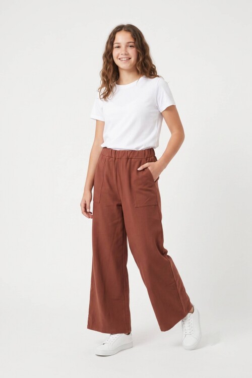 Pantalon palazzo tipo jogging liviano TOSTADO