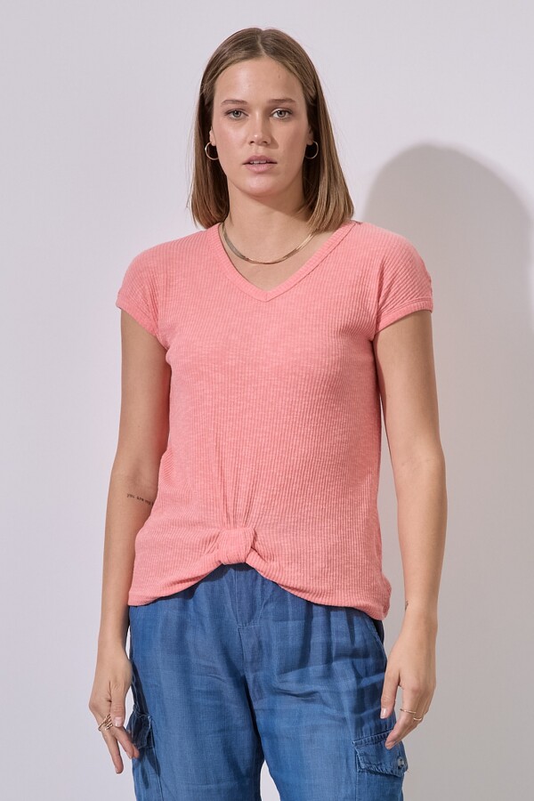 Remera Rib Escote V CORAL