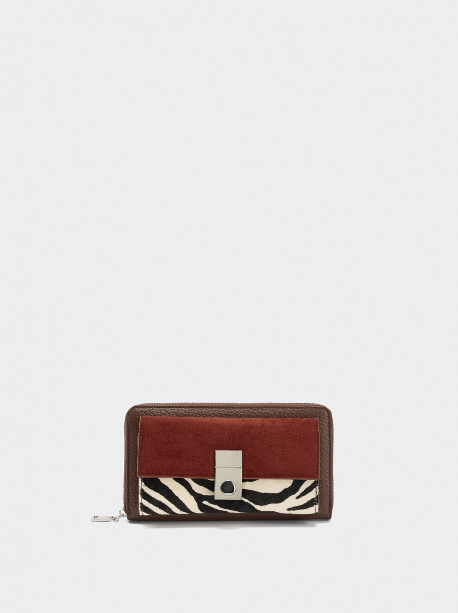 Cartera Detalles De Piel Con Solapa - multicolor 