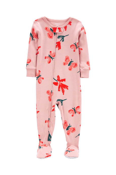Pijama una pieza de algodón con pie diseño mariposa Sin color