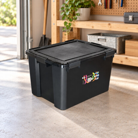 Caja organizadora 80lts con 6 trabas NEGRO