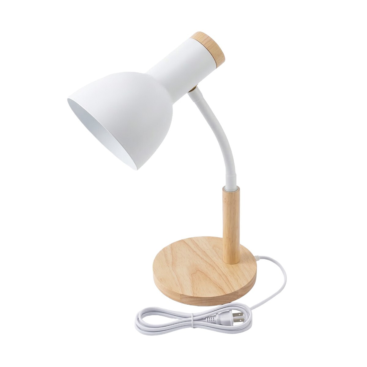 LAMPARA BLANCA C/BASE MADERA P/MESA 42CM 
