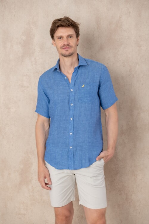 Camisa Lino manga corta Blue