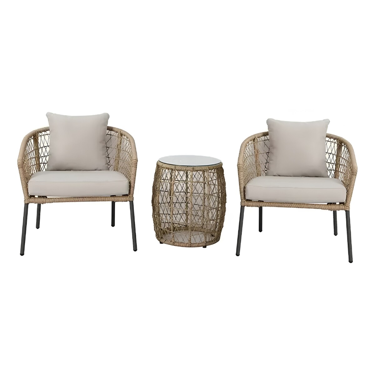 Juego De Jardin Rattan Lumax Exterior 2 Sillones + Mesa - Beige 