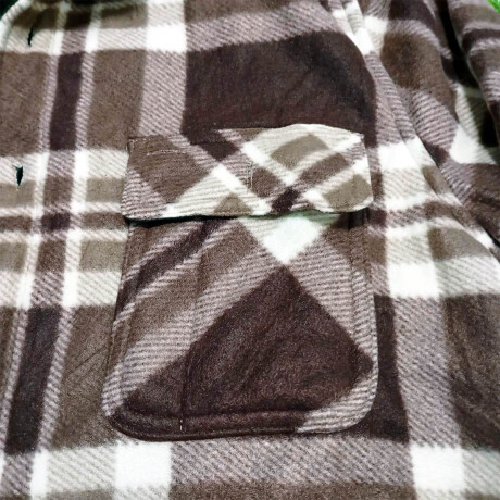 Campera Camisa Leñadora Cangurito Capucha Botones Marron