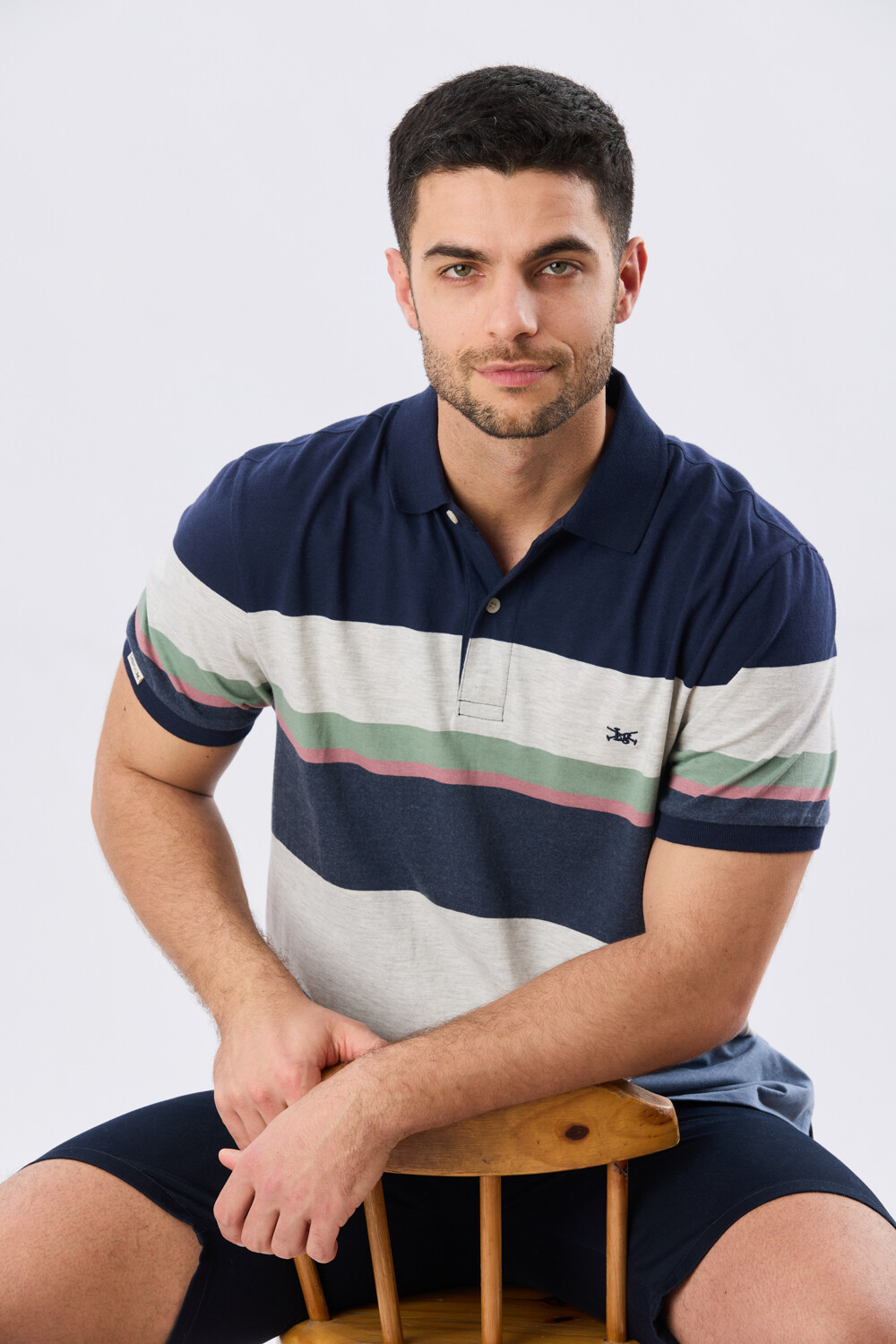 REMERA POLO RAYADA JERSEY Azul Oscuro