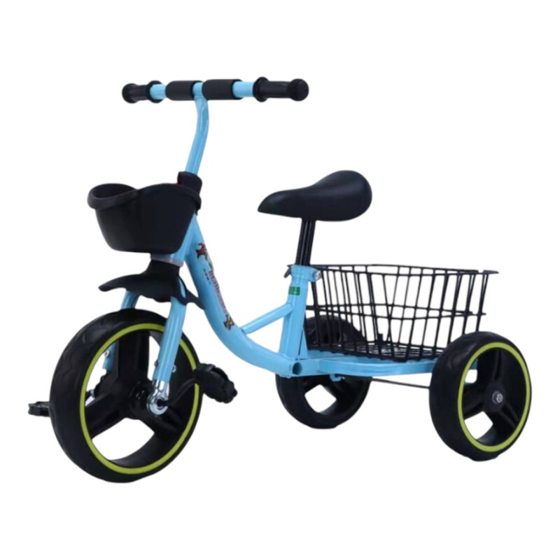 Triciclo metálico con canasto Celeste