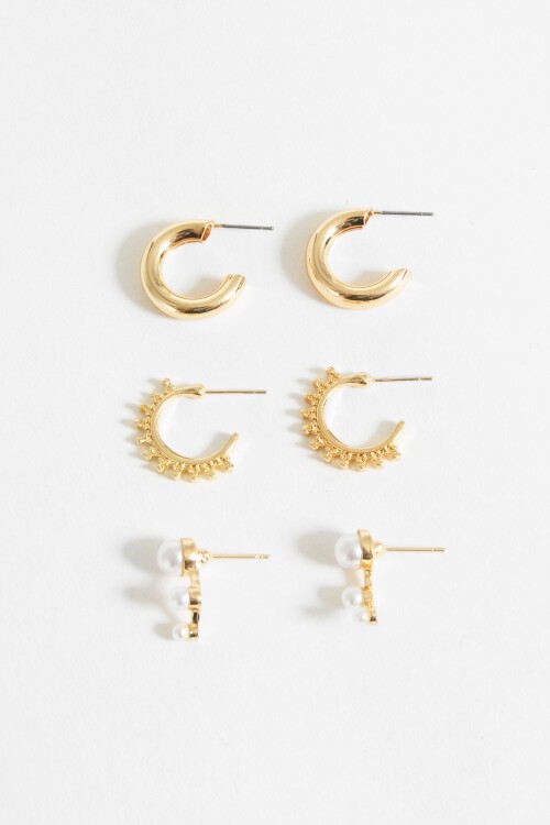 Set aros detalle perla dorado