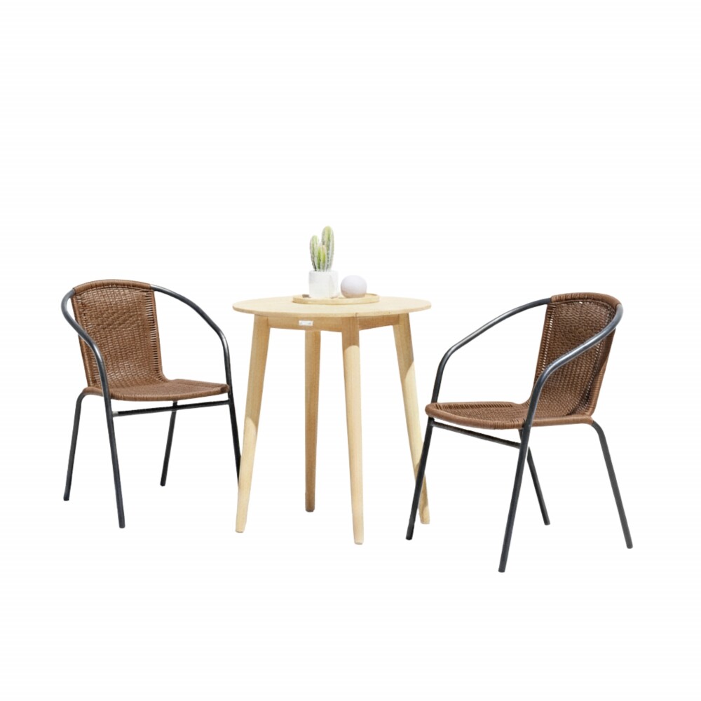 Sillas Símil Rattan con Mesa de Eucaliptus - Nassau Marrón