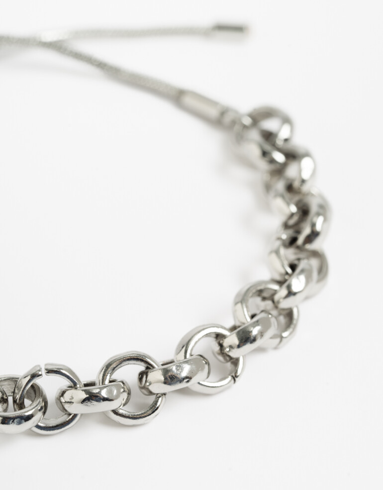 Pulseras Flexibles Metal Pulsera Ajustable De Eslabones - Plateado Rodio
