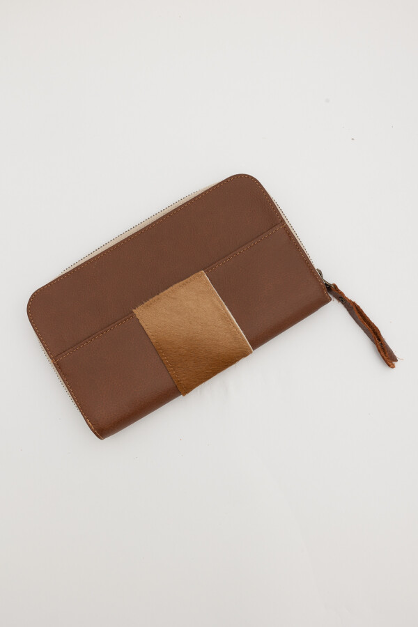 Leather Wallet Chocolate Con Cowhide Marrón