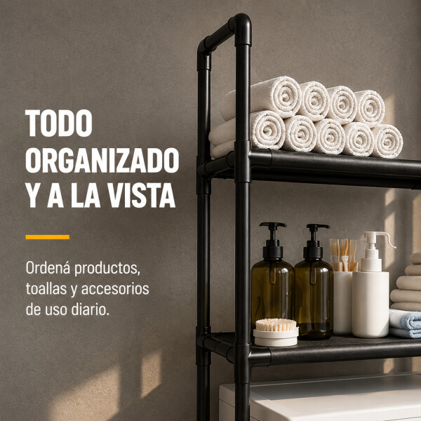 Mueble Organizador Multiuso Lavarropa 3 Estantes Acero Inox. Negro 1