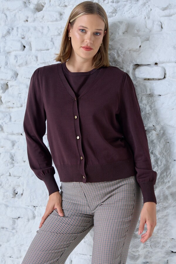 Cardigan Basico Boton Metal MARRON