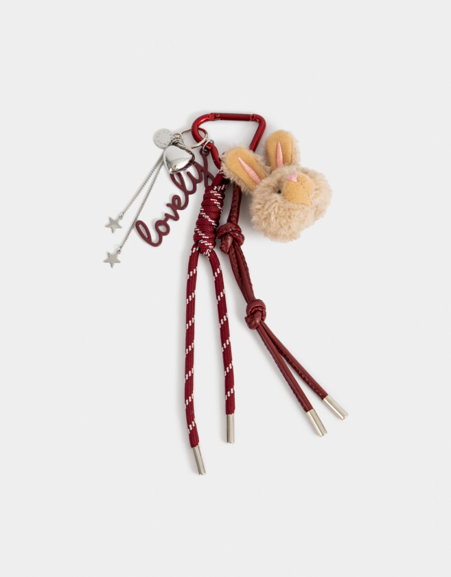 Llavero Peluche Llavero Y Charm Conejito "girly Coffee Era" - Rojo Burdeaux